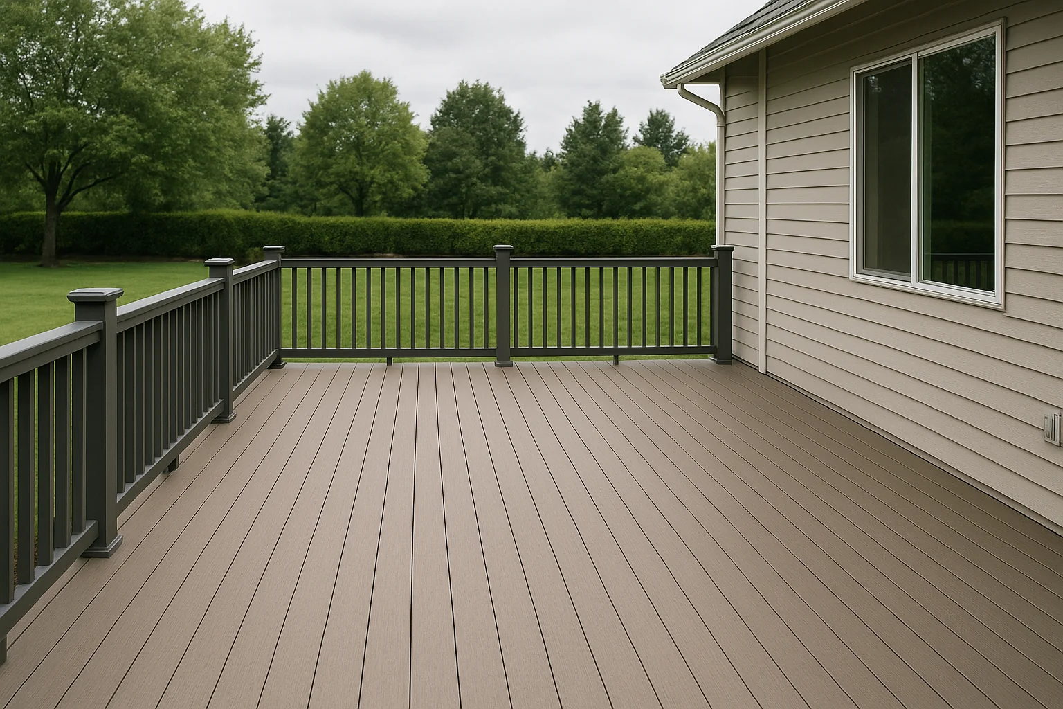 New backyard deck on a Hillsboro home with composite boards and valley greenery