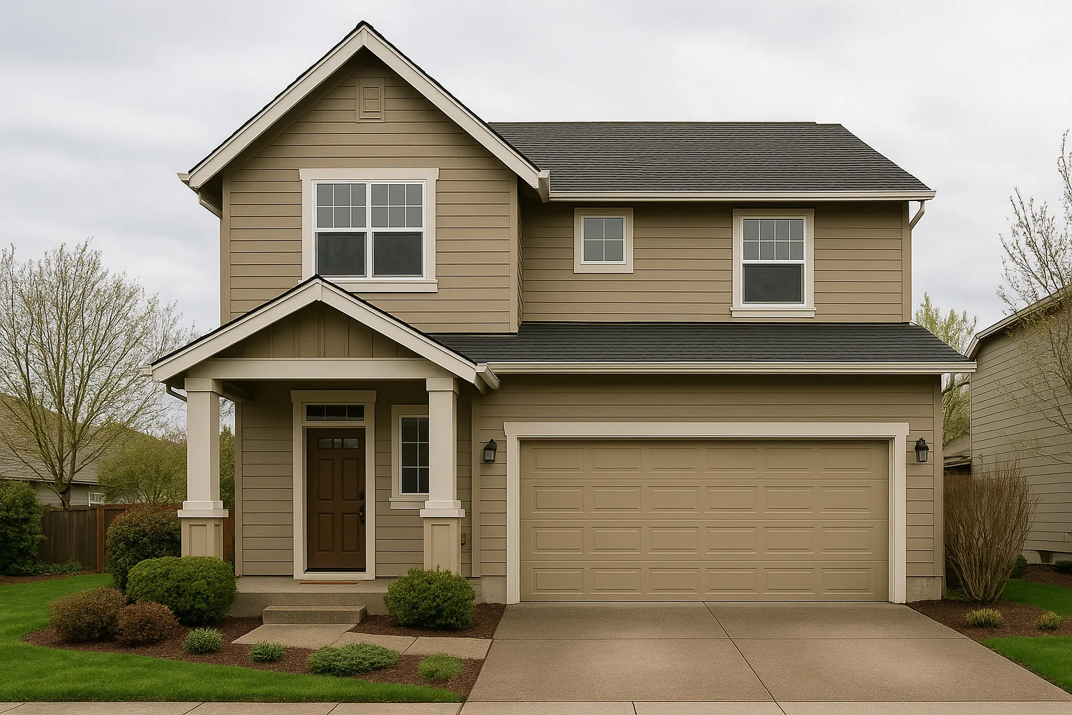 Freshly painted Hillsboro home exterior with clean trim in soft valley light